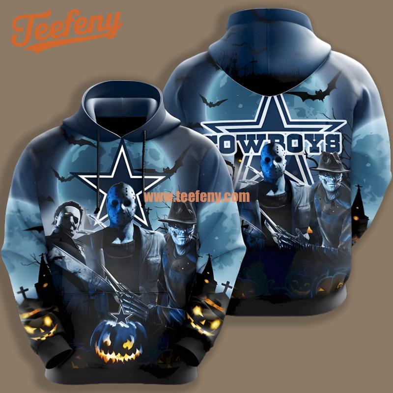 Dallas Cowboys Michael Myers Jason Halloween Blue Pullover 3D Hoodie