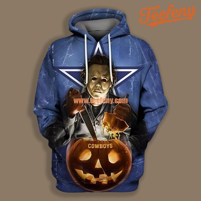Dallas Cowboys Michael Myers Pumpkin Halloween Blue Unisex 3D Hoodie