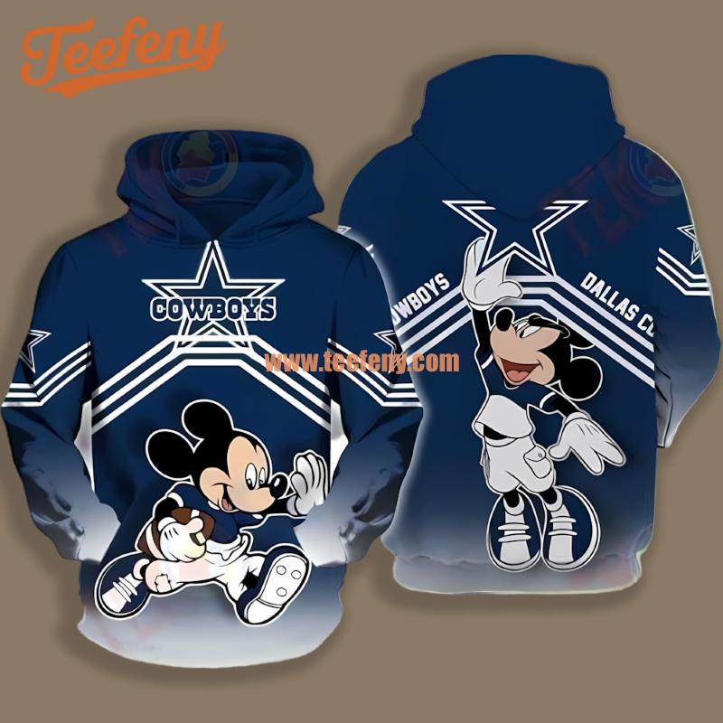 Dallas Cowboys Mickey Mouse Blue Pullover 3D Hoodie