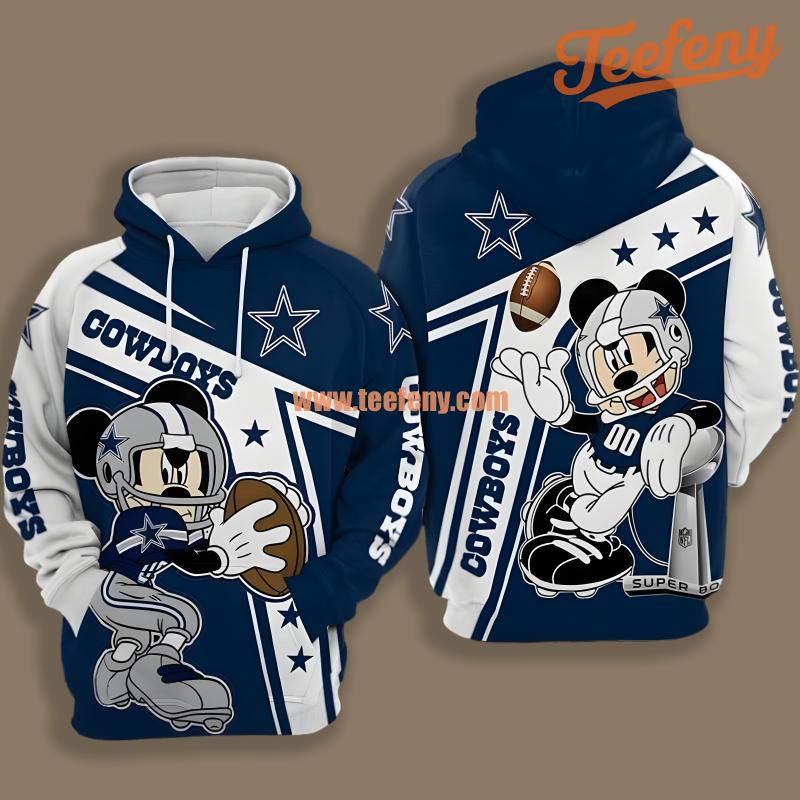 Dallas Cowboys Mickey Mouse Blue White Pullover Graphic 3D Hoodie