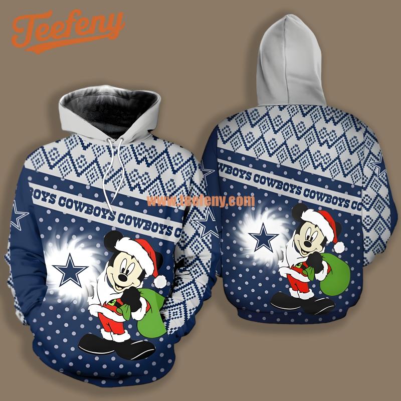Dallas Cowboys Mickey Mouse Christmas Blue White Design 3D Hoodie