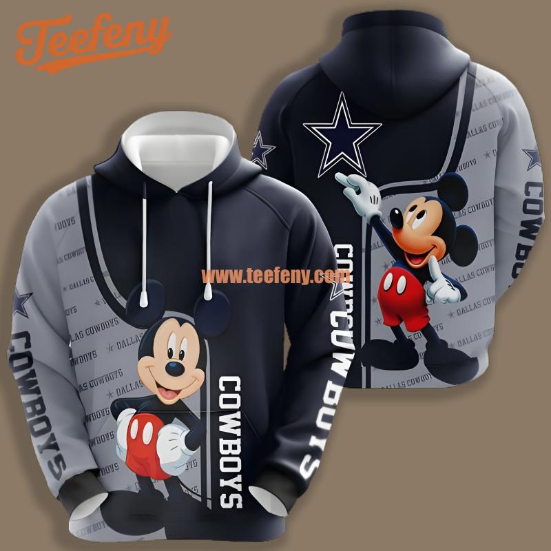 Dallas Cowboys Mickey Mouse Grey Blue Graphic 3D Hoodie