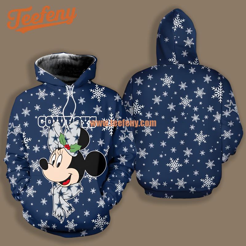 Dallas Cowboys Minnie Mouse Snowflakes Blue White Design 3D Hoodie