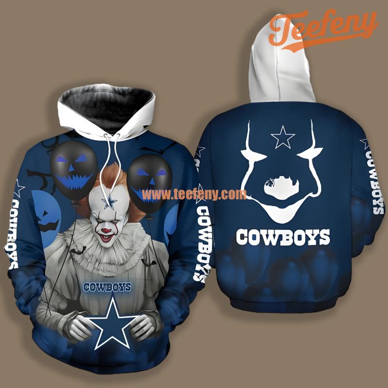 Dallas Cowboys Pennywise Dancing Clown Blue White Novelty 3D Hoodie