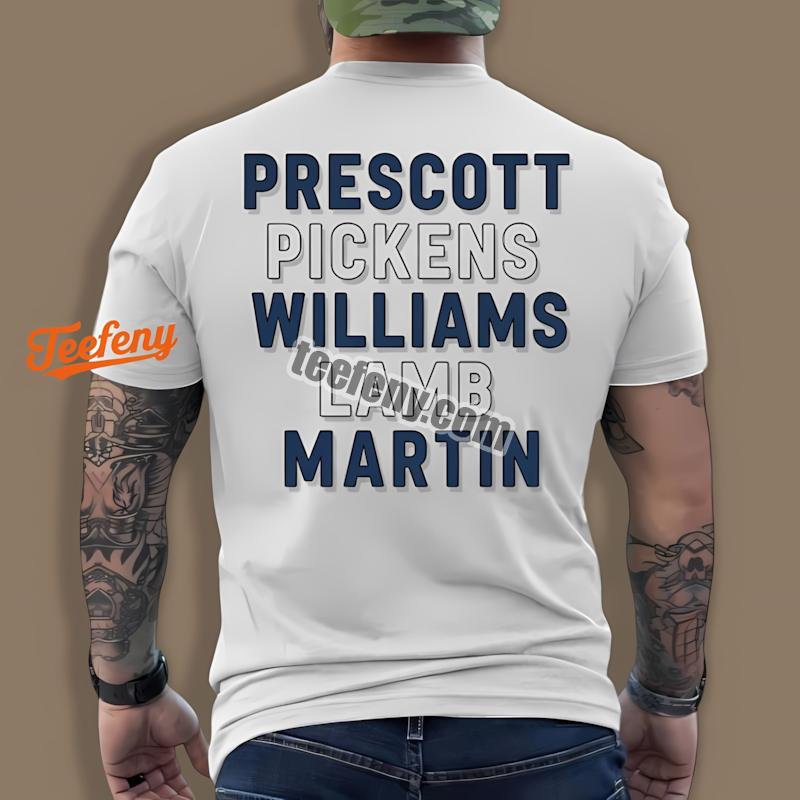 Dallas Cowboys Player Names Prescott Pickens Williams Lamb Martin Shirt