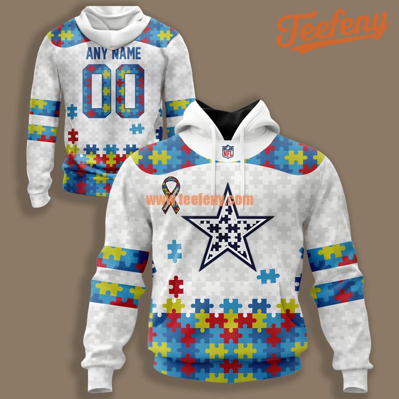 Dallas Cowboys Puzzle Ribbon Personalized White 3D Hoodie