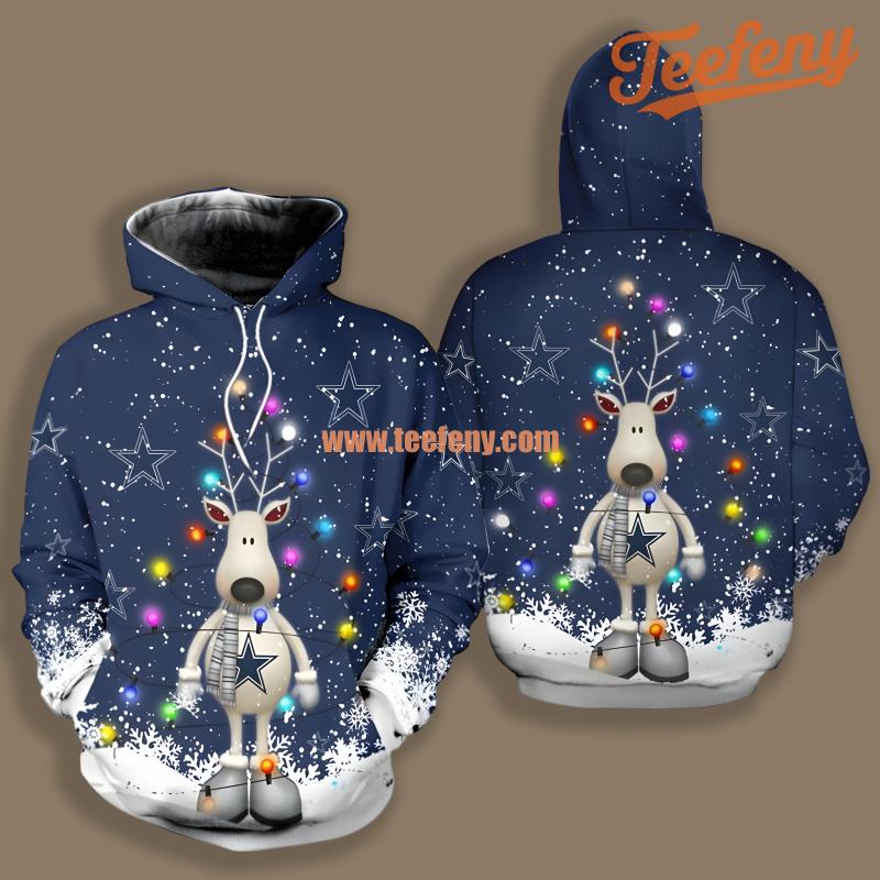 Dallas Cowboys Reindeer Christmas Blue White 3D Hoodie