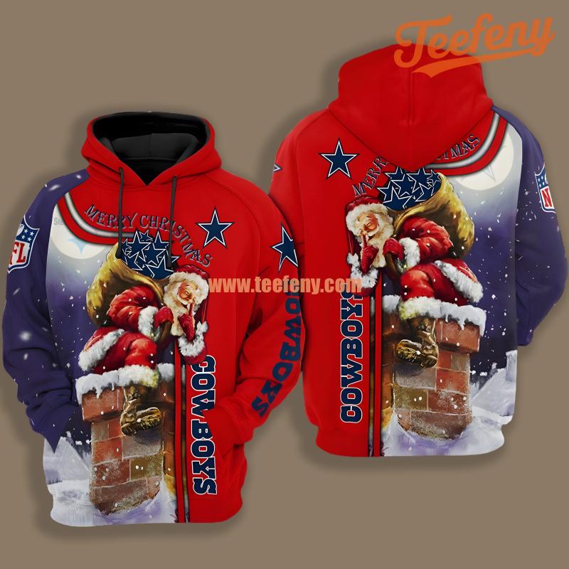 Dallas Cowboys Santa Claus Blue Red Design 3D Hoodie