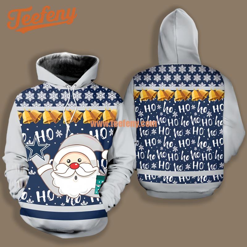 Dallas Cowboys Santa Claus Christmas Blue White Illusion 3D Hoodie