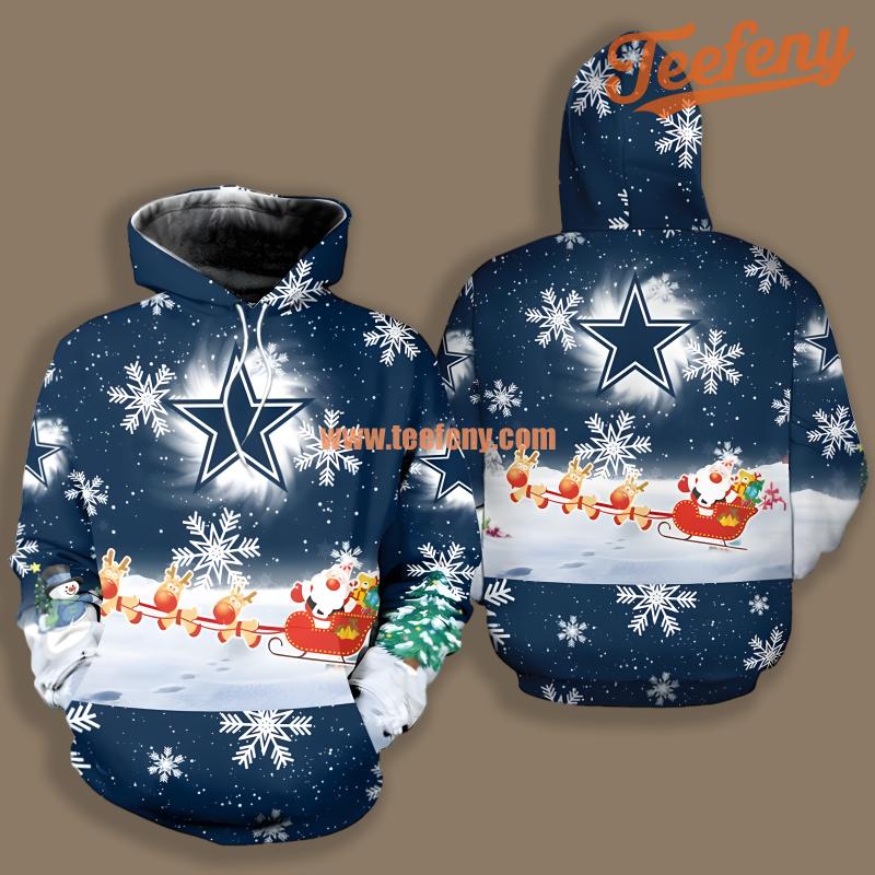 Dallas Cowboys Santa Claus Is Coming Blue White Graphic 3D Hoodie