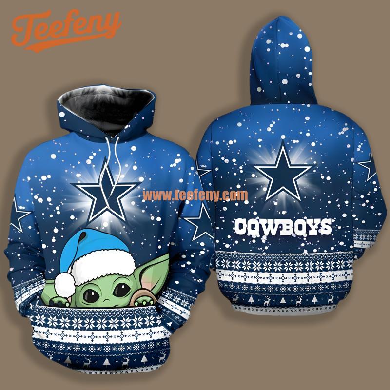 Dallas Cowboys Santa Grogu Star Wars Blue White Printed 3D Hoodie