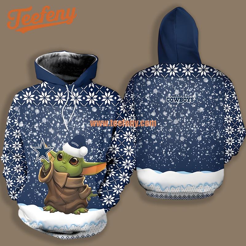 Dallas Cowboys Santa Grogu Star Wars Blue White Unisex 3D Hoodie