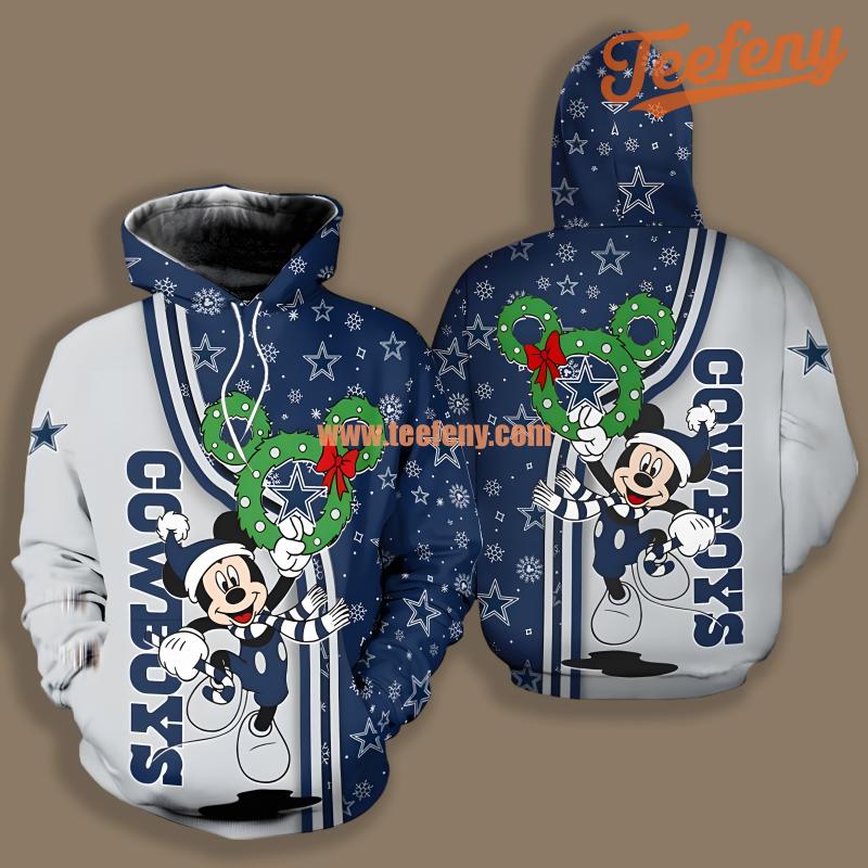 Dallas Cowboys Santa Mickey Jack Skellington Blue Realistic 3D Hoodie