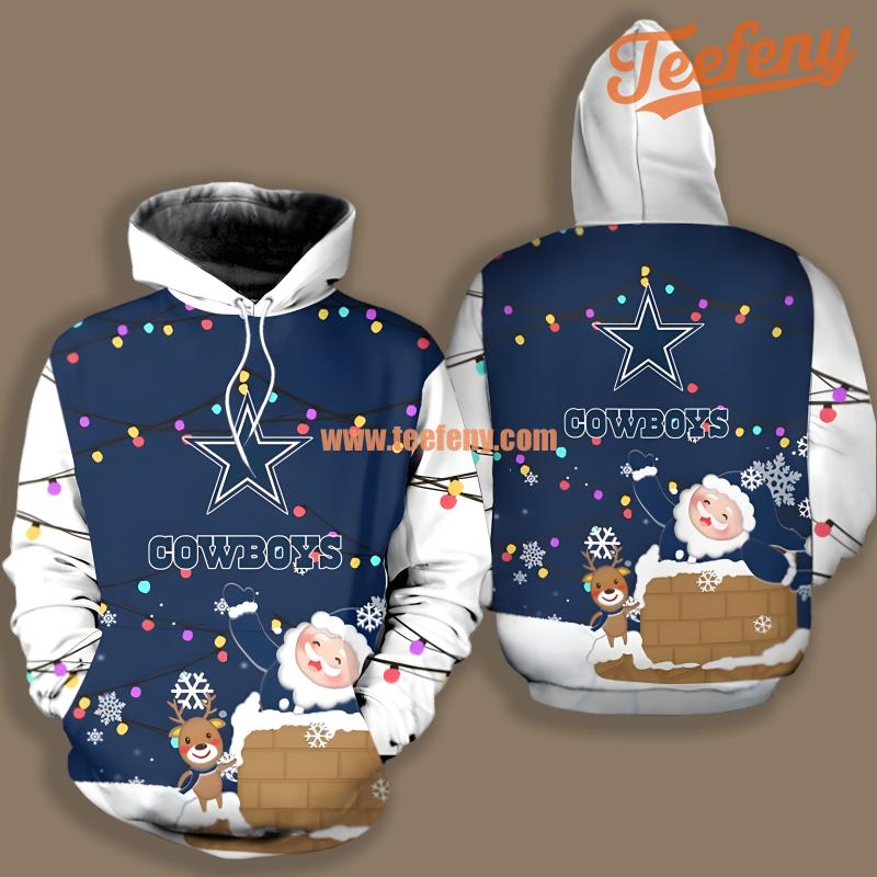 Dallas Cowboys Santa Reindeer Christmas Blue White Unisex 3D Hoodie