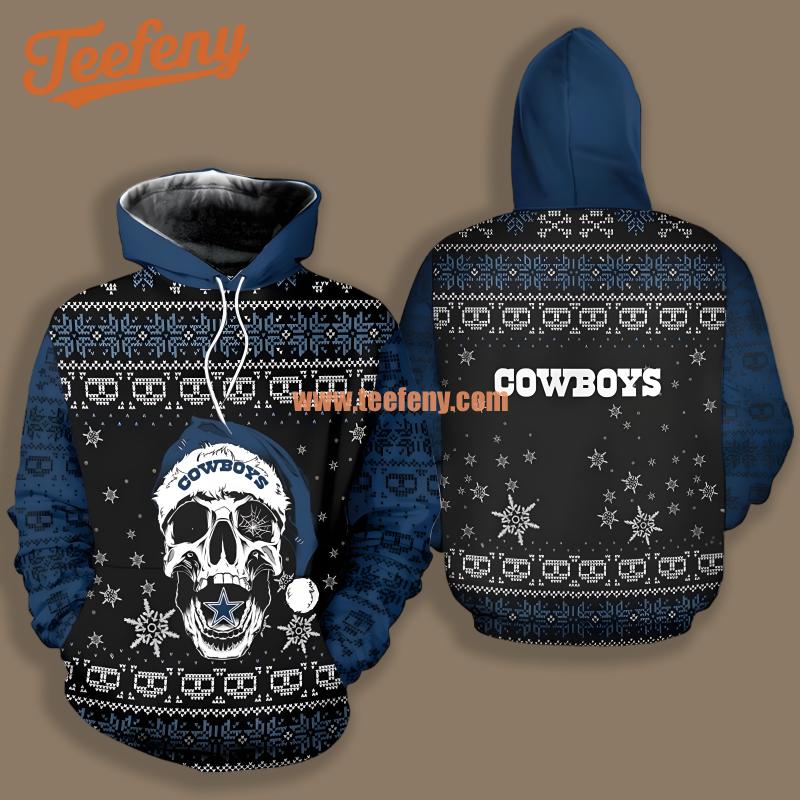 Dallas Cowboys Santa Skull Blue Black Jacket 3D Hoodie