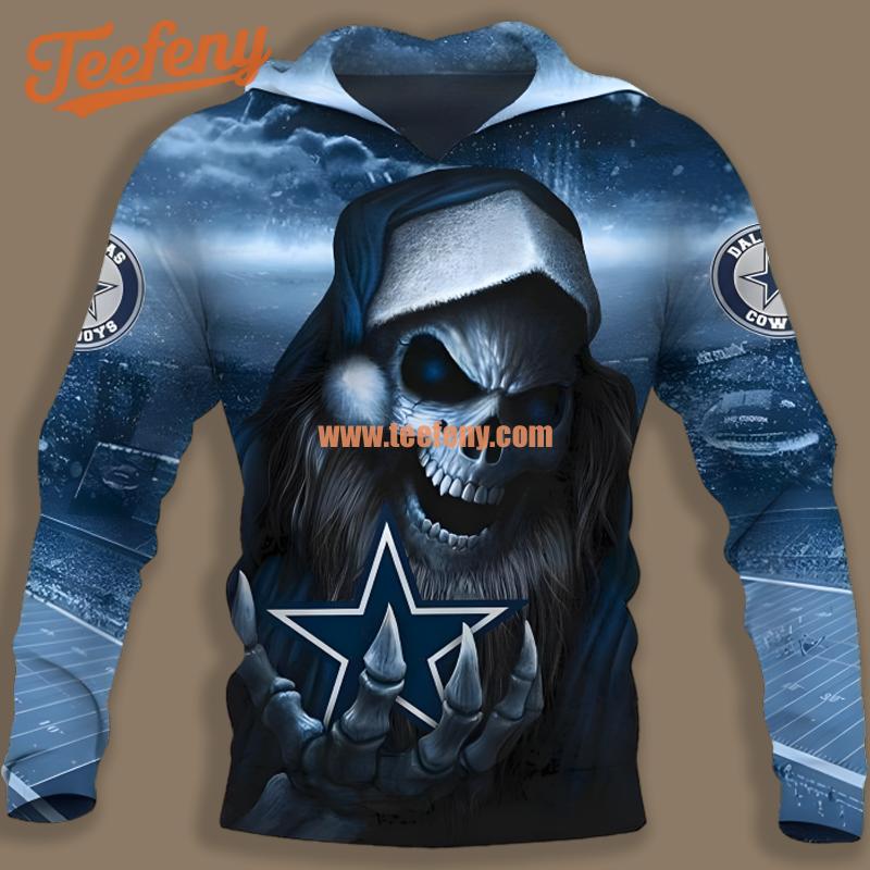 Dallas Cowboys Santa Skull Blue Jacket 3D Hoodie