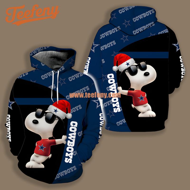 Dallas Cowboys Santa Snoopy Black Blue Pullover 3D Hoodie