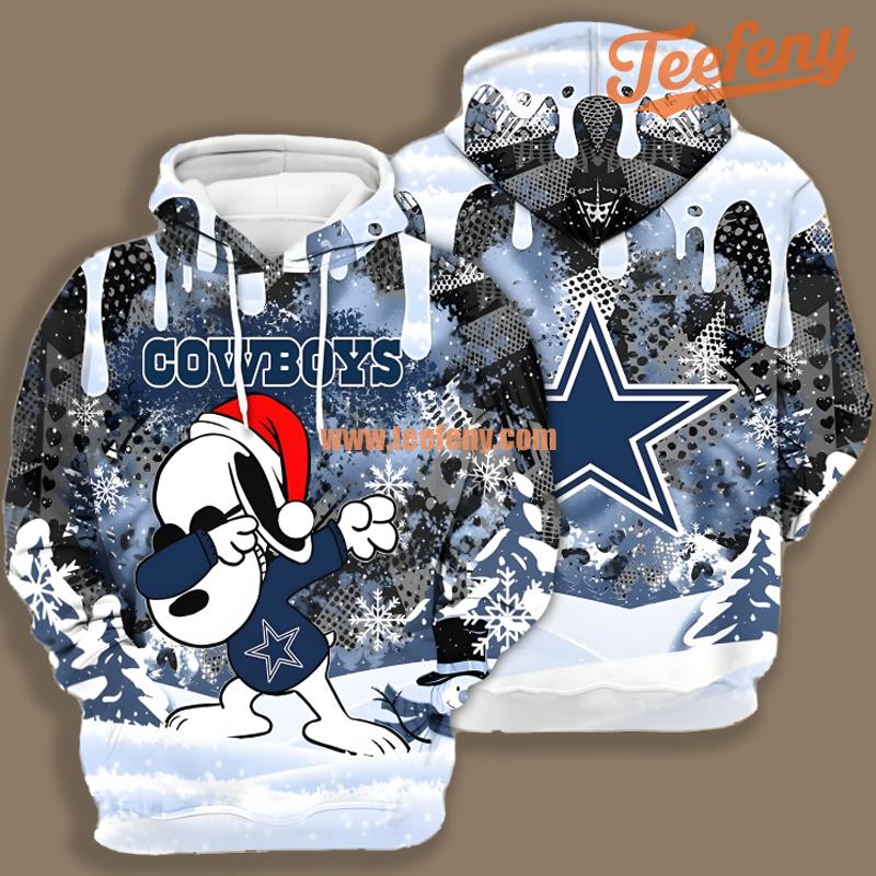 Dallas Cowboys Santa Snoopy Blue White Design 3D Hoodie