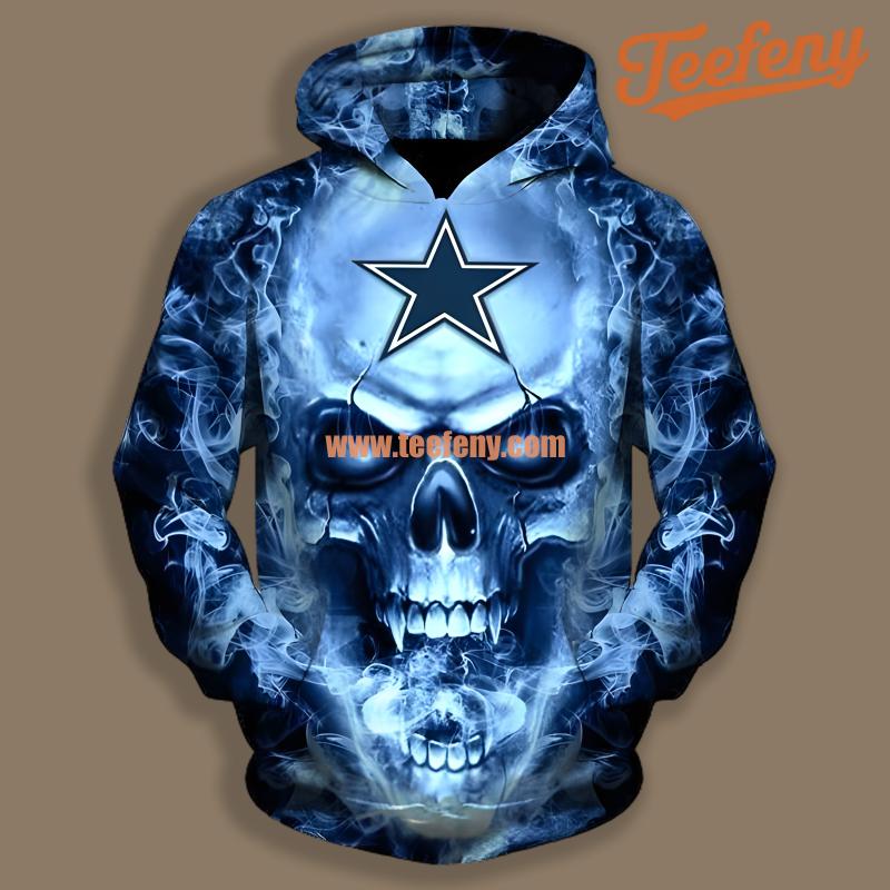 Dallas Cowboys Skull Black Blue Youth 3D Hoodie