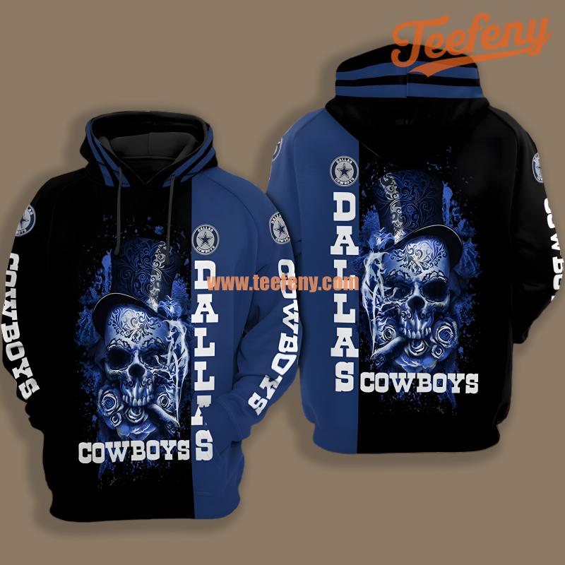 Dallas Cowboys Skull Blue Black For Sale 3D Hoodie