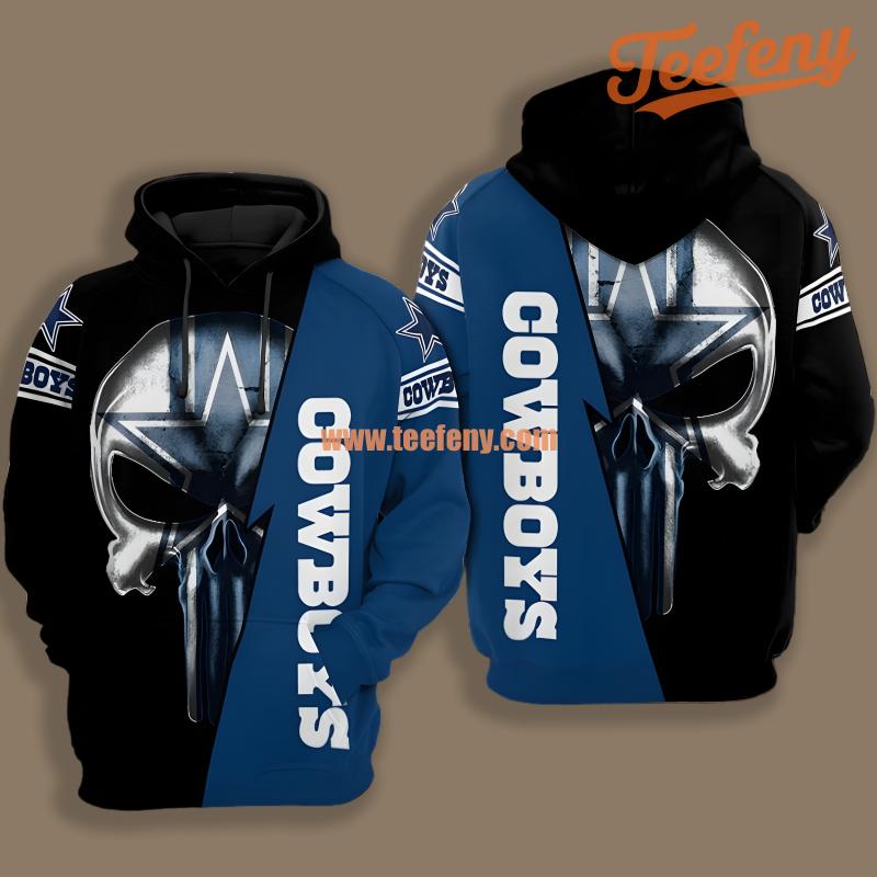 Dallas Cowboys Skull Blue Black Pullover Youth 3D Hoodie