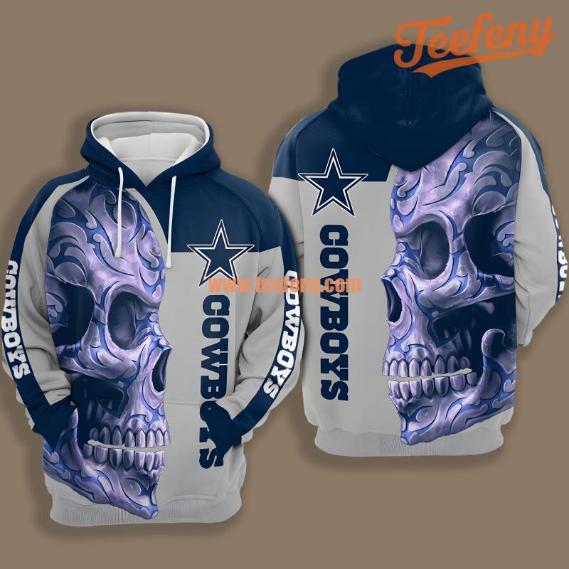 Dallas Cowboys Skull Blue Grey Horror 3D Hoodie