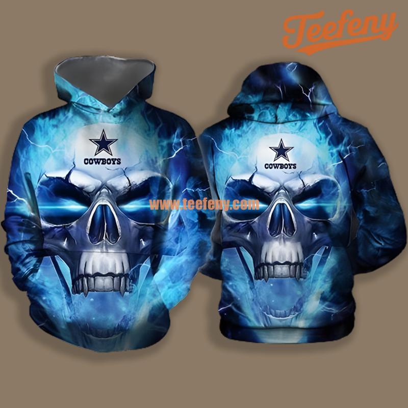 Dallas Cowboys Skull Blue Printing 3D Hoodie