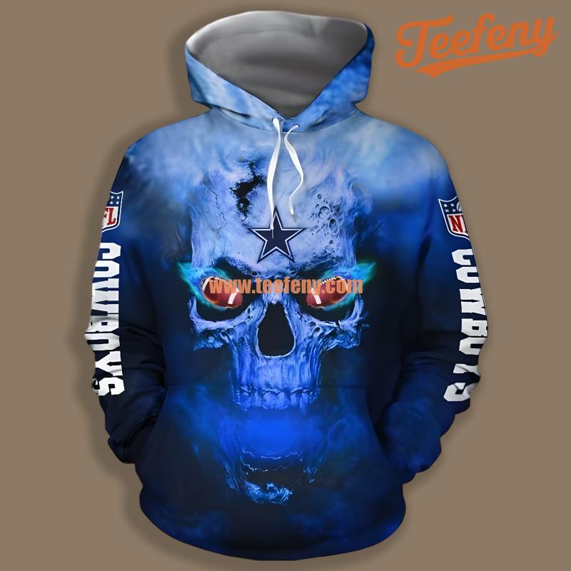 Dallas Cowboys Skull Blue Pullover Zip Up 3D Hoodie