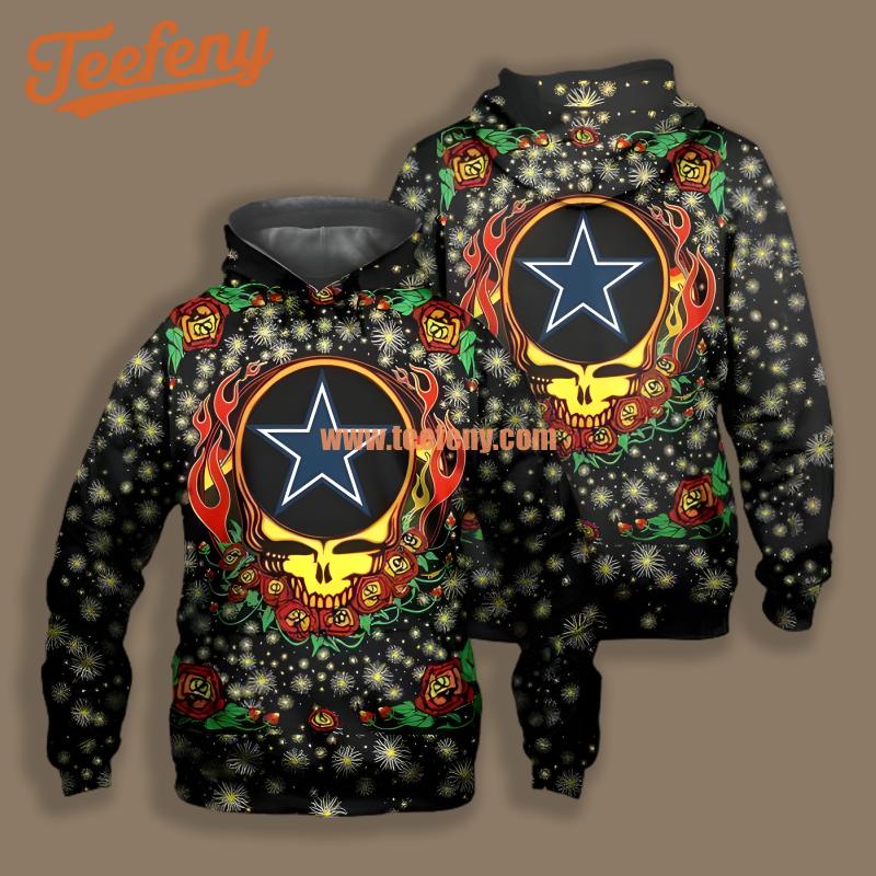 Dallas Cowboys Skull Flower Black Fashion 3D Hoodie
