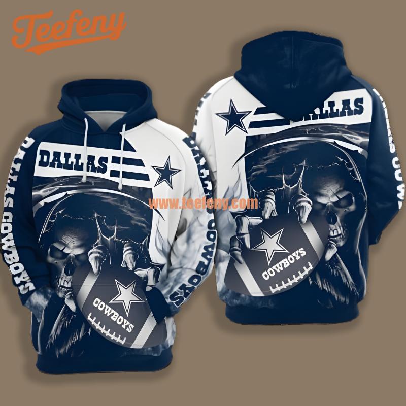 Dallas Cowboys Skull Football Blue White Full Print 3D Hoodie