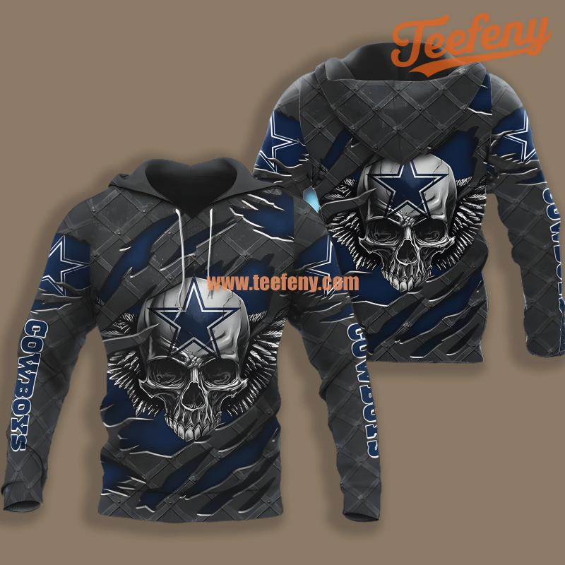 Dallas Cowboys Skull Fracture Blue Black Print 3D Hoodie