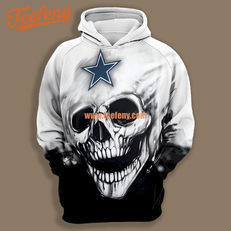 Dallas Cowboys Skull Halloween Black White Unisex 3D Hoodie