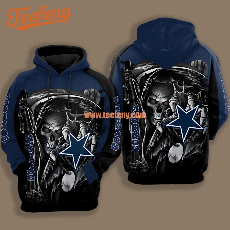 Dallas Cowboys Skull Halloween Blue Black Full Print 3D Hoodie