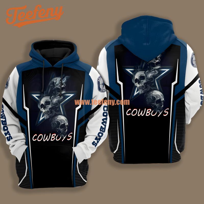 Dallas Cowboys Skull Halloween Blue White For Sale 3D Hoodie