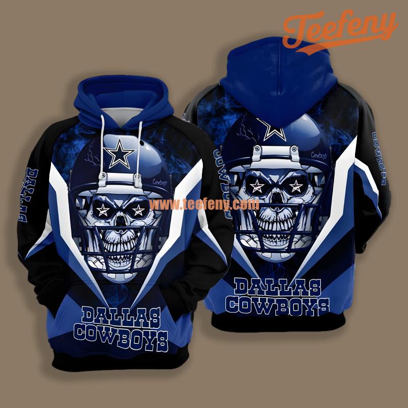Dallas Cowboys Skull Helmet Blue Black Cool 3D Hoodie