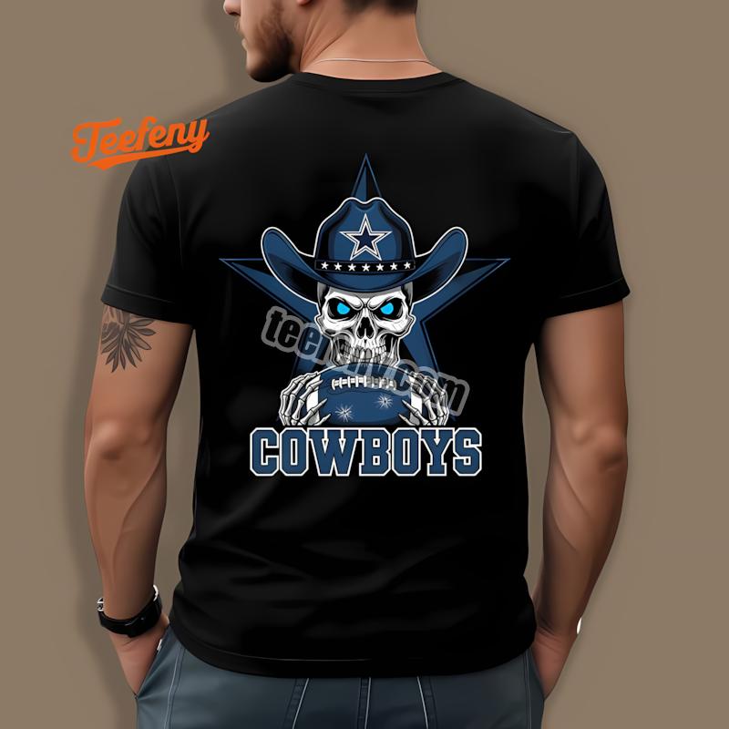 Dallas Cowboys Skull Holding Football With Star Backdrop Shirt