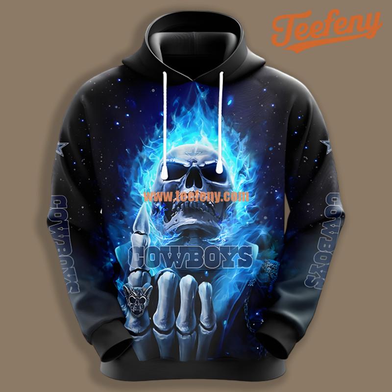 Dallas Cowboys Skull Smoke Blue Black Zipper 3D Hoodie