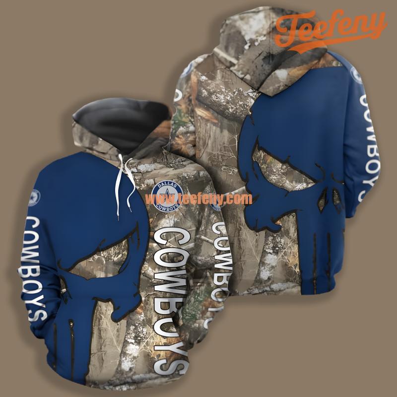 Dallas Cowboys Skull Tree Camo Grey Blue Graphic 3D Hoodie
