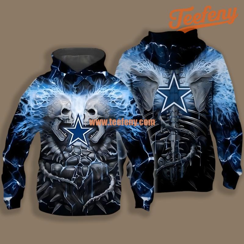 Dallas Cowboys Skull Unleash Black Blue Novelty 3D Hoodie