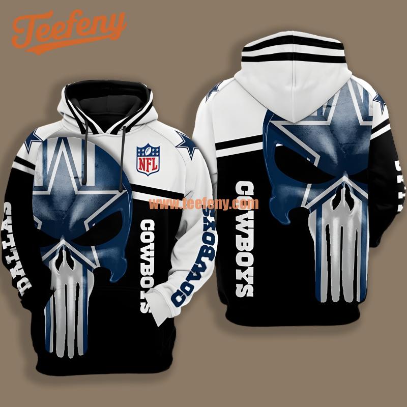 Dallas Cowboys Skull White Black Pullover Printing 3D Hoodie