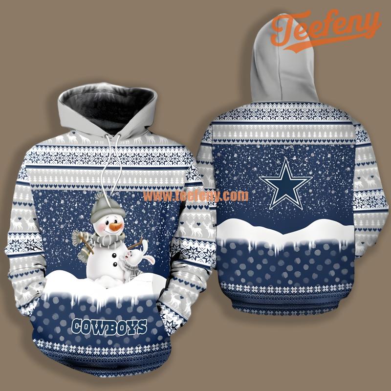 Dallas Cowboys Snowman Blue White Pullover 3D Hoodie