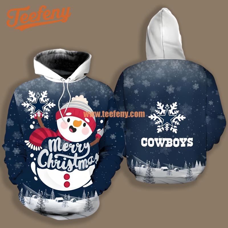 Dallas Cowboys Snowman Christmas Blue White Print 3D Hoodie