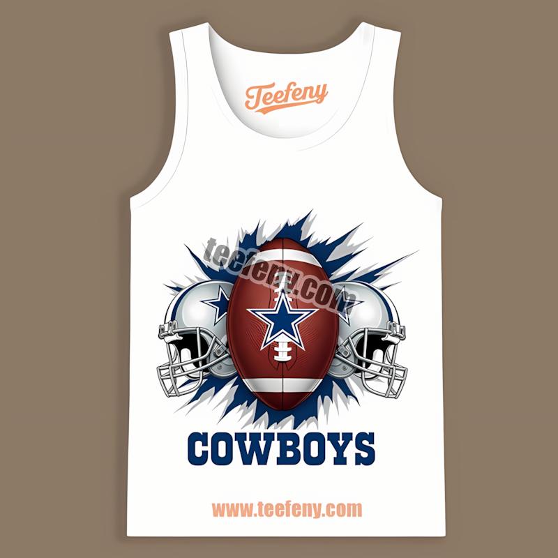 Dallas Cowboys Star Logo Football And Helmet Rip Effect Tanktop Dallas Cowboys Star Logo Football And Helmet Rip Effect Tanktop