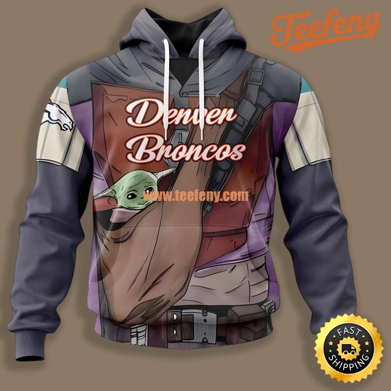 Denver Broncos Baby Yoda Grey Mens 3D Hoodie