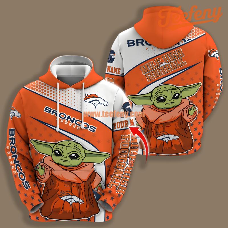 Denver Broncos Baby Yoda Personalized Orange 3D Graphic Hoodie