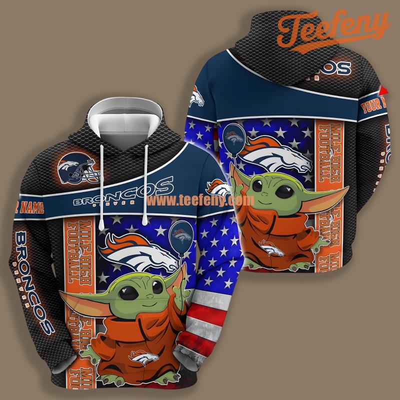 Denver Broncos Baby Yoda Personalized Orange 3D Realistic Hoodie