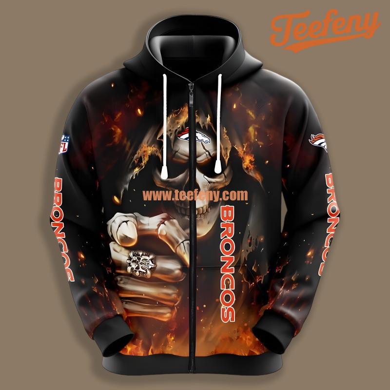 Denver Broncos Death Skull Black Printed 3D Hoodie
