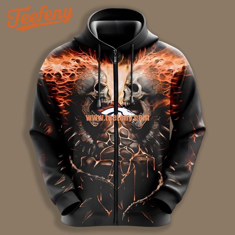 Denver Broncos Fire Skull Black Printed 3D Hoodie