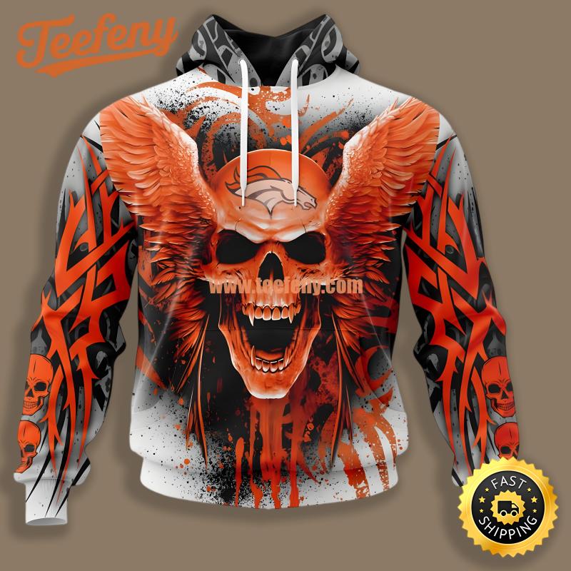Denver Broncos Fire Skull Orange Printing 3D Hoodie