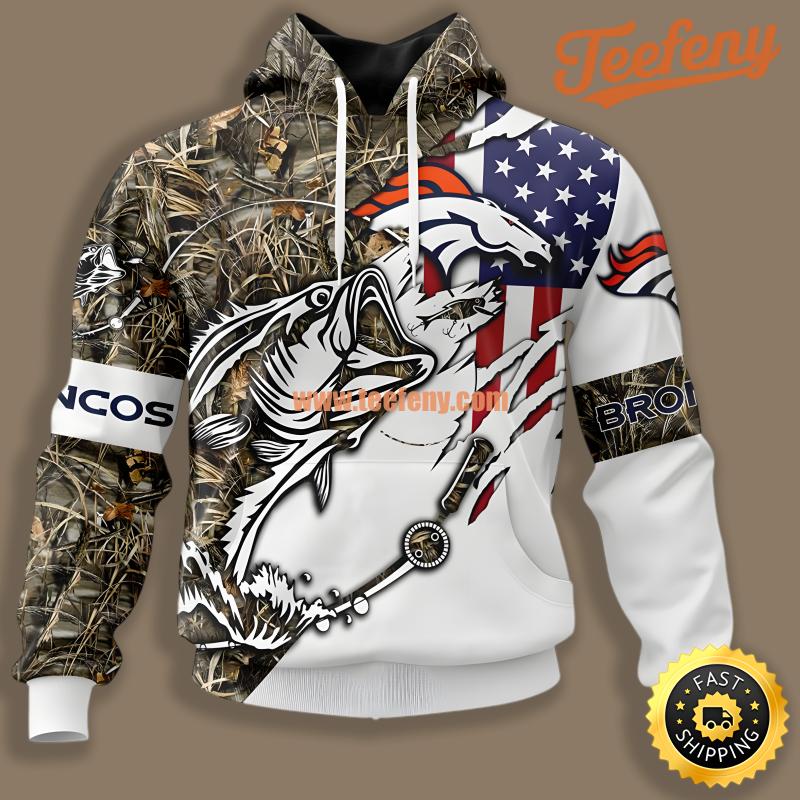Denver Broncos Fishing White Design 3D Hoodie